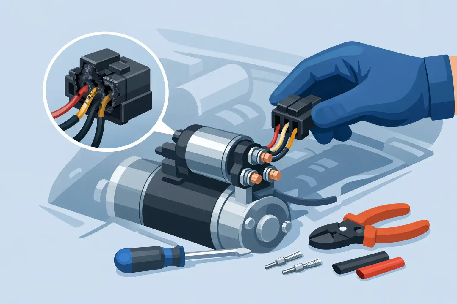 How to Replace a Damaged Starter Relay Connector