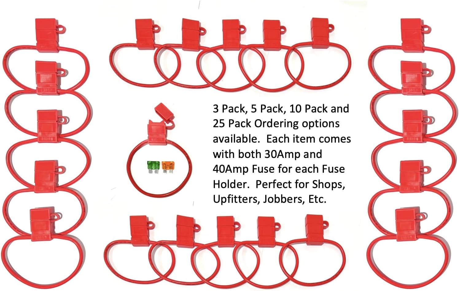 InstallGear 30A ATC Fuse Holder Kit - 12 Pack With 10 Gauge OFC Wire For Car Audio & Marine