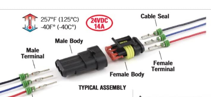 New Connector & Terminals for TE Conn Female Housing 282087-1 w Terminals & seals Vehicle Side to Mate with Fans and Other Devices for 16-14 AWG Wire