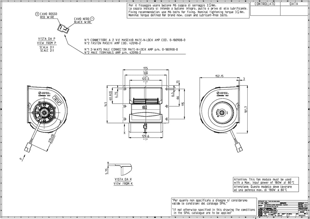 SPAL 30003545 24 Volt Single Wheel Blower 023-B70-74D 24V 580 cfm