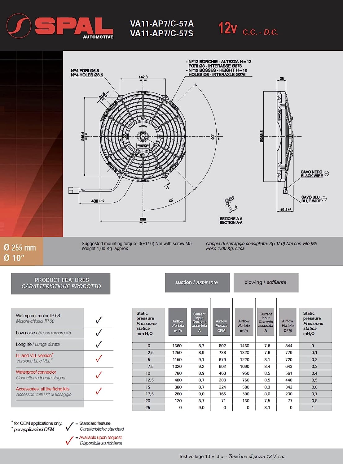 SPAL Fan - 30100435 10'' Puller Fan Curved Blades 847 cfm