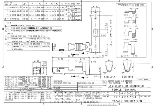 Yazaki Terminal 7116-4111-02 Female Terminal unsealed 18-16 AWG