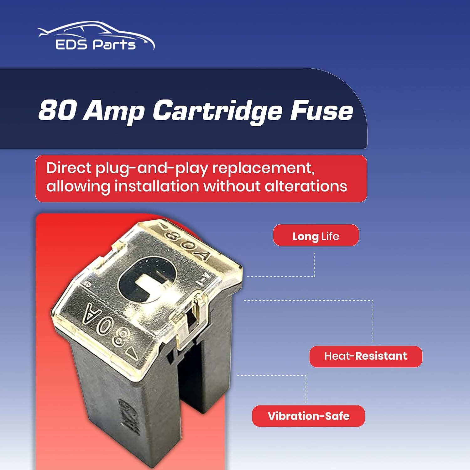 EDS Fuse EDS 927-1080 80 Amp Cartridge Fuse Compatible Replacement for Ford XR8T-14A094-BA 68021185AA 82211AJ81A 90982-08305 XR8T-14A094-B 24370C9980 - Pal 3 Fuse EDS 927-1080 80 Amp Fuse for XR8T-14A094-BA 68021185AA 90982-08305 etc
