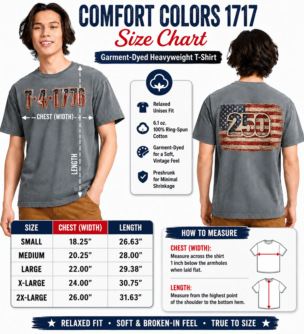 EDS America 250 Comfort Colors® T-Shirt | 7•4•1776 Patriotic Tee | Double-Sided July 4th Independence Day Shirt - Ships in 1-3 business Days America 250 Comfort Colors® T-Shirt | 7•4•1776 Patriotic Tee | Double-Sided July 4th Independence Day Shirt - Ships in 1-3 business Days