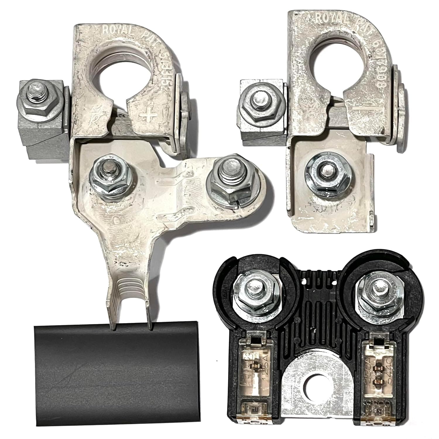 EDS Combo Pack - Terminal & Fuse Ford AL3Z-14526-AA AL3Z14526AA 250Amp / 125Amp Battery Fuselink Fuse with NUTS for F-150 F150 F-250 Pick up trucks Alternator Starter with BT4Z-14450-AA & BT4Z-14450-BA (Fuse & Positive & Negative Terminals) Ford F-150 AL3Z-14526-AA 250Amp / 125Amp Battery Fuse & Terminals