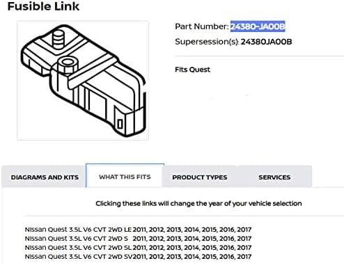 EDS Combo Pack - Terminal & Fuse Nissan | Infiniti 24380-JA00B 24380JA00B Fusible Fuselink Fuse with 243407F003 Battery Terminal for Quest ('11 - '17) Nissan | Infiniti 24380-JA00B Battery Fuse & Terminal