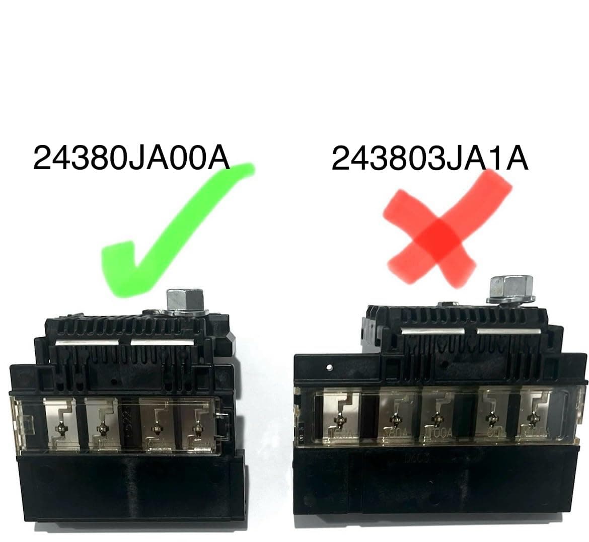 EDS Combo Pack - Terminal & Fuse Nissan | Infiniti 24380JA00A / 24380-JA00A 5 Circuit Battery Fusible Fuselink Fuse & 243407F000 Positive Battery Terminal Connector for Nissan | Infiniti Altima (07-12) Maxima (09-14) Murano (09-14) and Teana (08-12) Nissan | Infiniti 24380-JA00A Fuse & Battery Terminal