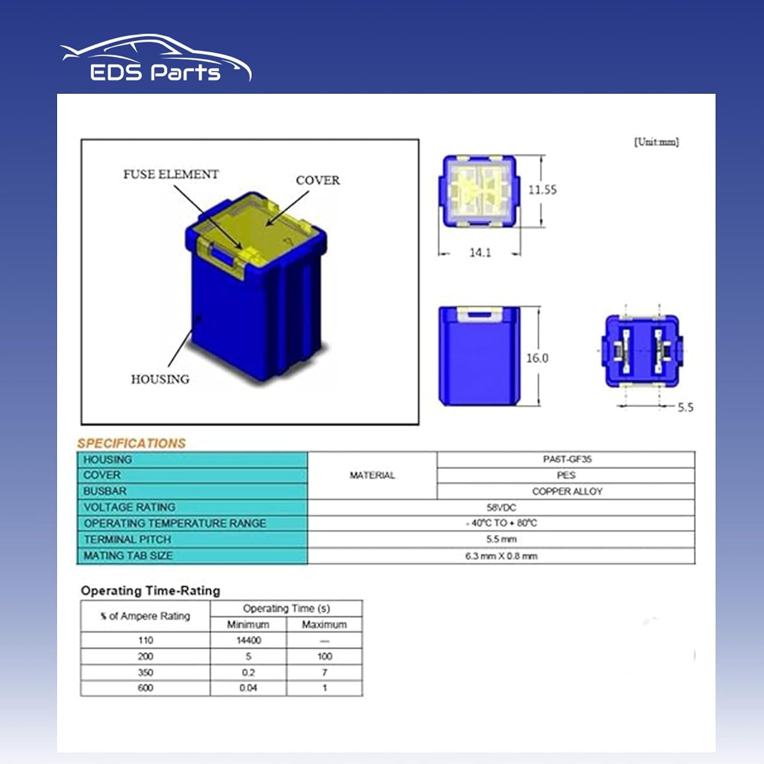 EDS Fuse 927-6040 9276040 40 Amp Fuse | Mini J Fuse | Small Green 40A for 90982-08294 6E5Z-14526-CA 24370-C994B 68137044AA EDS 927-6040 40 Amp Mini J Fuse | Toyota 90982-08294 
