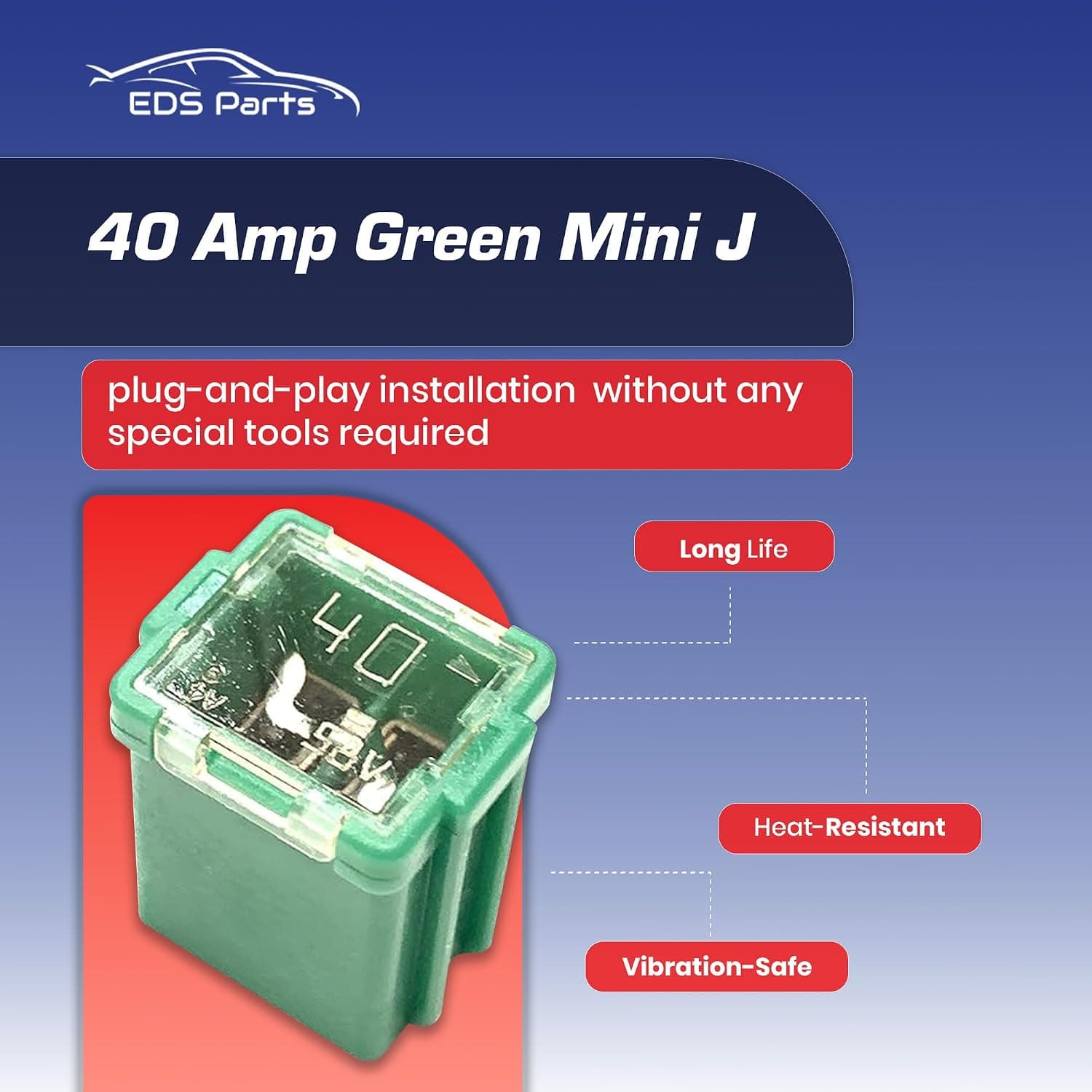 EDS Fuse 927-6040 9276040 40 Amp Fuse | Mini J Fuse | Small Green 40A for 90982-08294 6E5Z-14526-CA 24370-C994B 68137044AA EDS 927-6040 40 Amp Mini J Fuse | Toyota 90982-08294 