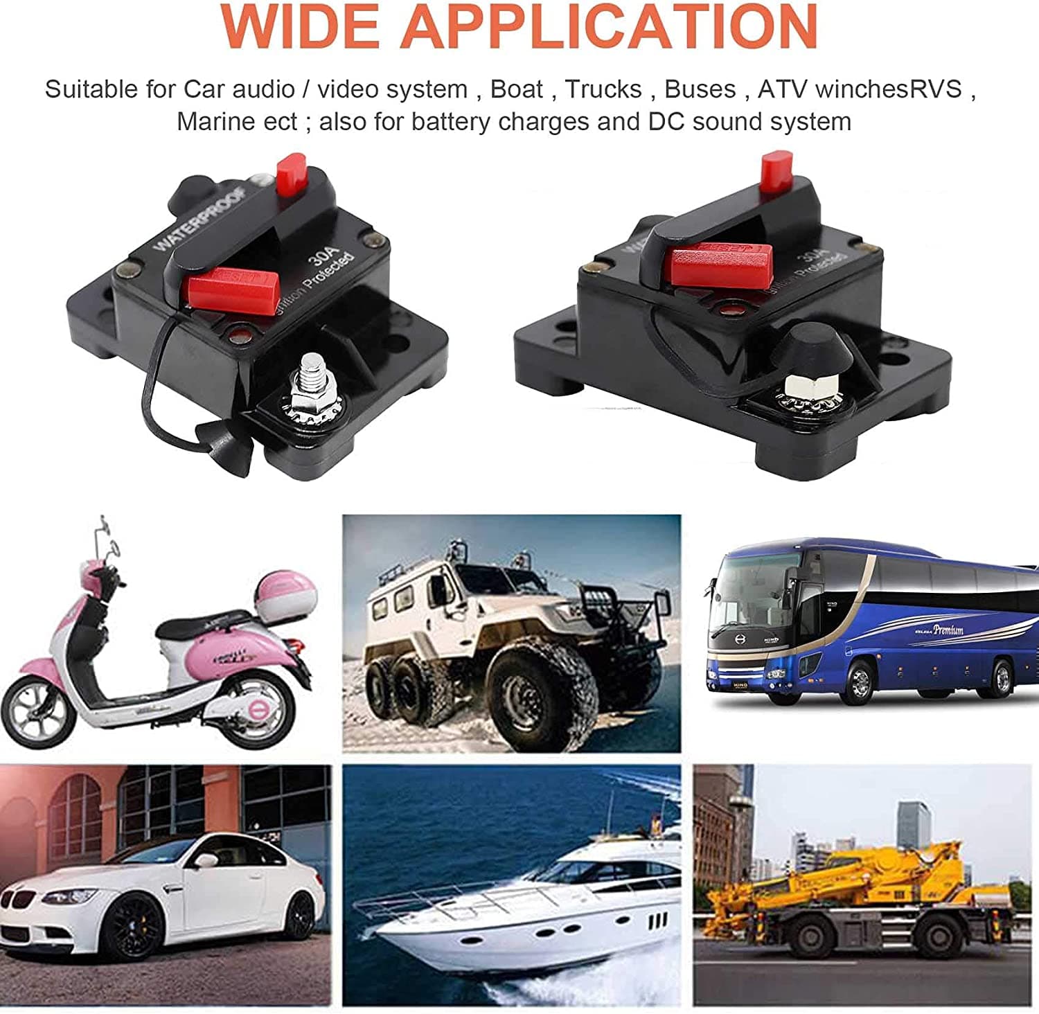 EDS Fuse Circuit Breaker Resettable Fuse Car Marine Boat Trolling Motor ATV 42VDC Waterproof Protected Resettable Fuse Circuit Breaker Car Marine Trolling Motor