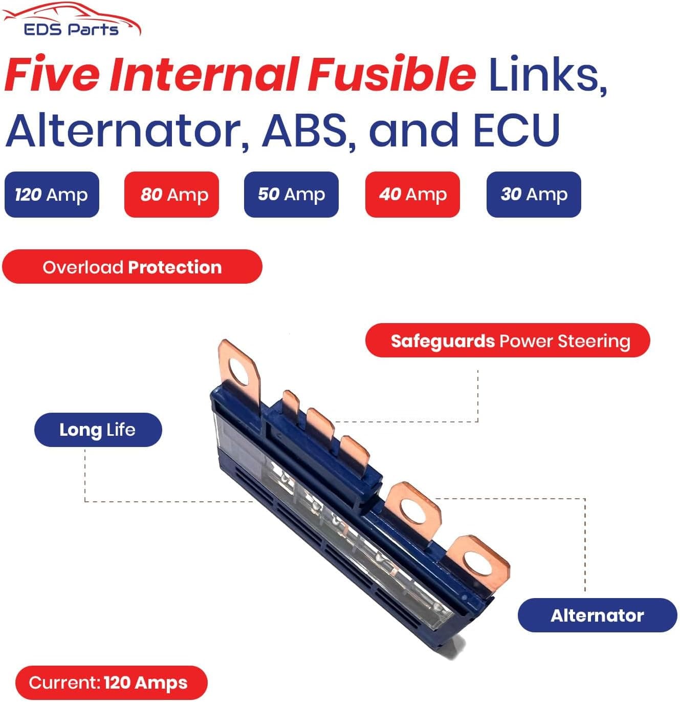 EDS Fuselink Toyota | Lexus 82620-33030 8262033030 Fusible Link Block Assembly Multi Link Fuse Compatible Replacement for Toyota | Lexus Camry ('07-'11) & Venza ('09-15). 120 Amp Main Fuse for Alternator and Other Circuits Toyota | Lexus 82620-33030 Multi Link Block Assembly Fuse
