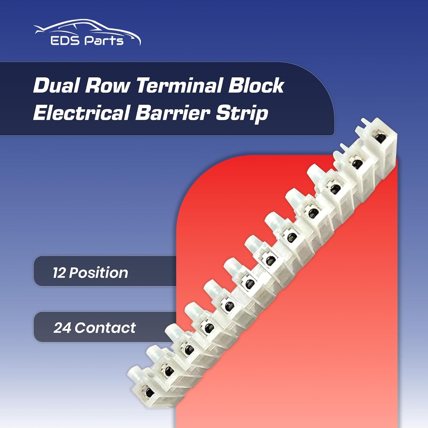 EDS Terminal Block 12 Position / 24 Contact Terminal Block Barrier Strip Dual Row with Screw Connector 30 Amp 300V HVAC Panel Chassis Mount etc. ES1200/12DSFB ES1200/12DSFB -12 Position / 24 Contact Terminal Block Strip 30 Amp