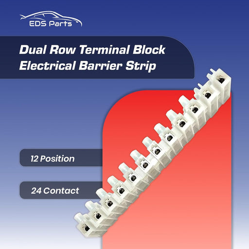 EDS Terminal Block 12 Position / 24 Contact Terminal Block Barrier Strip Dual Row with Screw Connector 30 Amp 300V HVAC Panel Chassis Mount etc. ES1200/12DSFB ES1200/12DSFB -12 Position / 24 Contact Terminal Block Strip 30 Amp