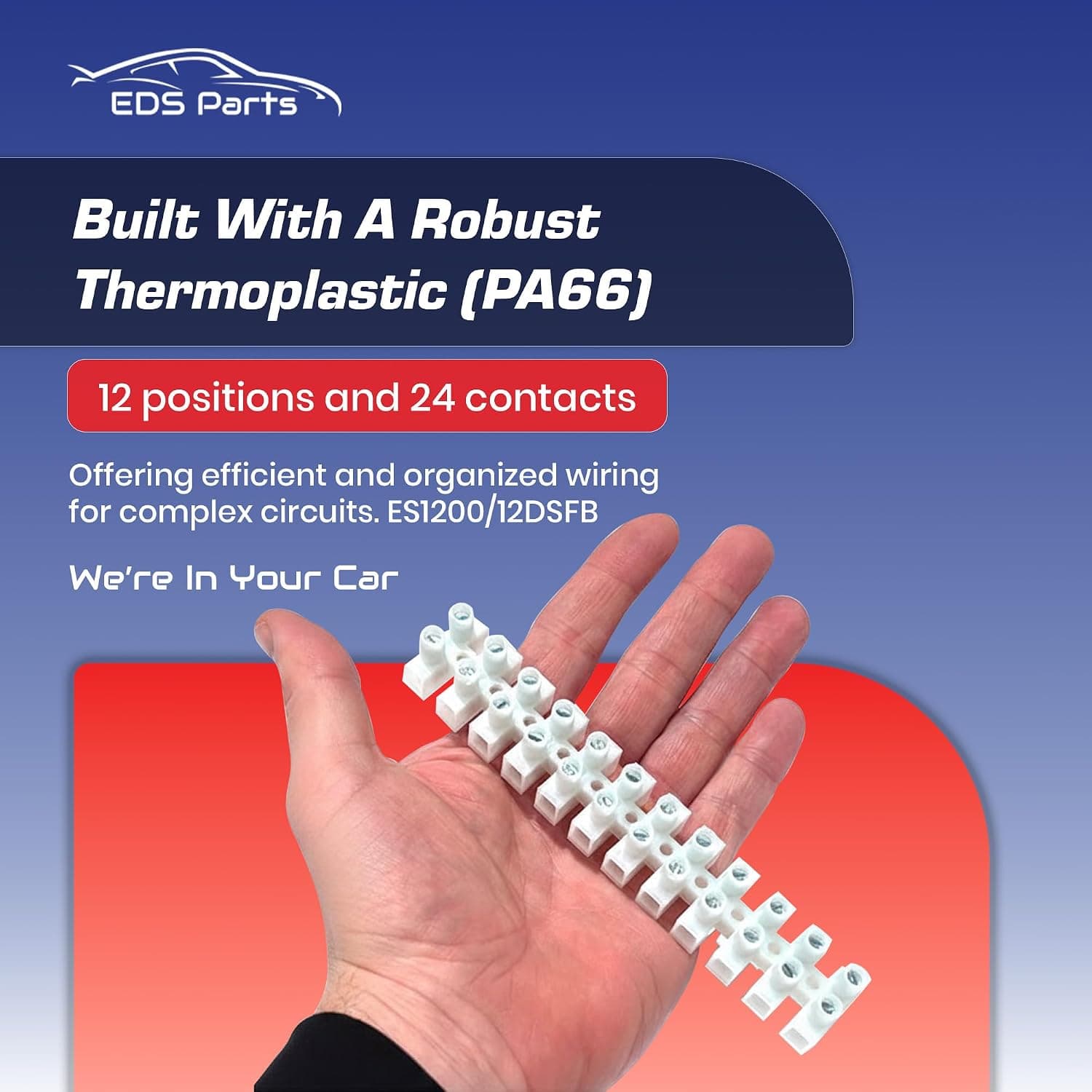 EDS Terminal Block 12 Position / 24 Contact Terminal Block Barrier Strip Dual Row with Screw Connector 30 Amp 300V HVAC Panel Chassis Mount etc. ES1200/12DSFB ES1200/12DSFB -12 Position / 24 Contact Terminal Block Strip 30 Amp