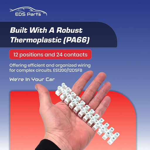 EDS Terminal Block 12 Position / 24 Contact Terminal Block Barrier Strip Dual Row with Screw Connector 30 Amp 300V HVAC Panel Chassis Mount etc. ES1200/12DSFB ES1200/12DSFB -12 Position / 24 Contact Terminal Block Strip 30 Amp