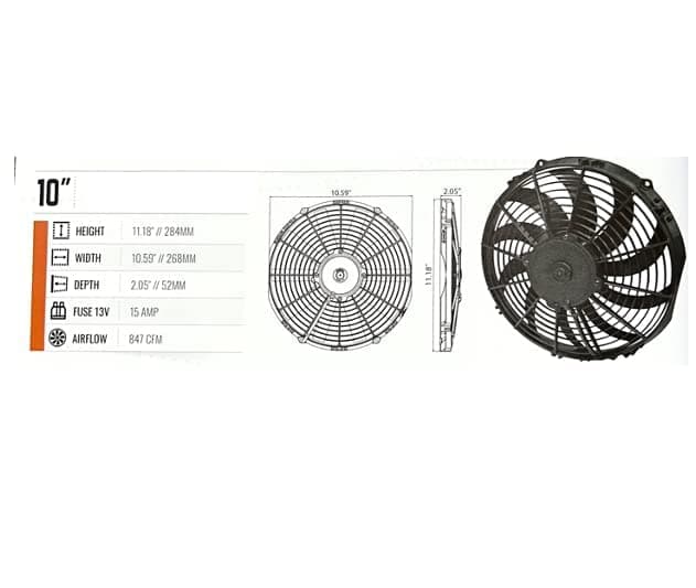 SPAL 10" SPAL Fan - 30100435 10'' 12 Volt Low-Profile Puller Fan Curved Blades 847 cfm VA11-AP7/C-57A SPAL Fan - 30100435 10'' Puller Fan Curved Blades 847 cfm