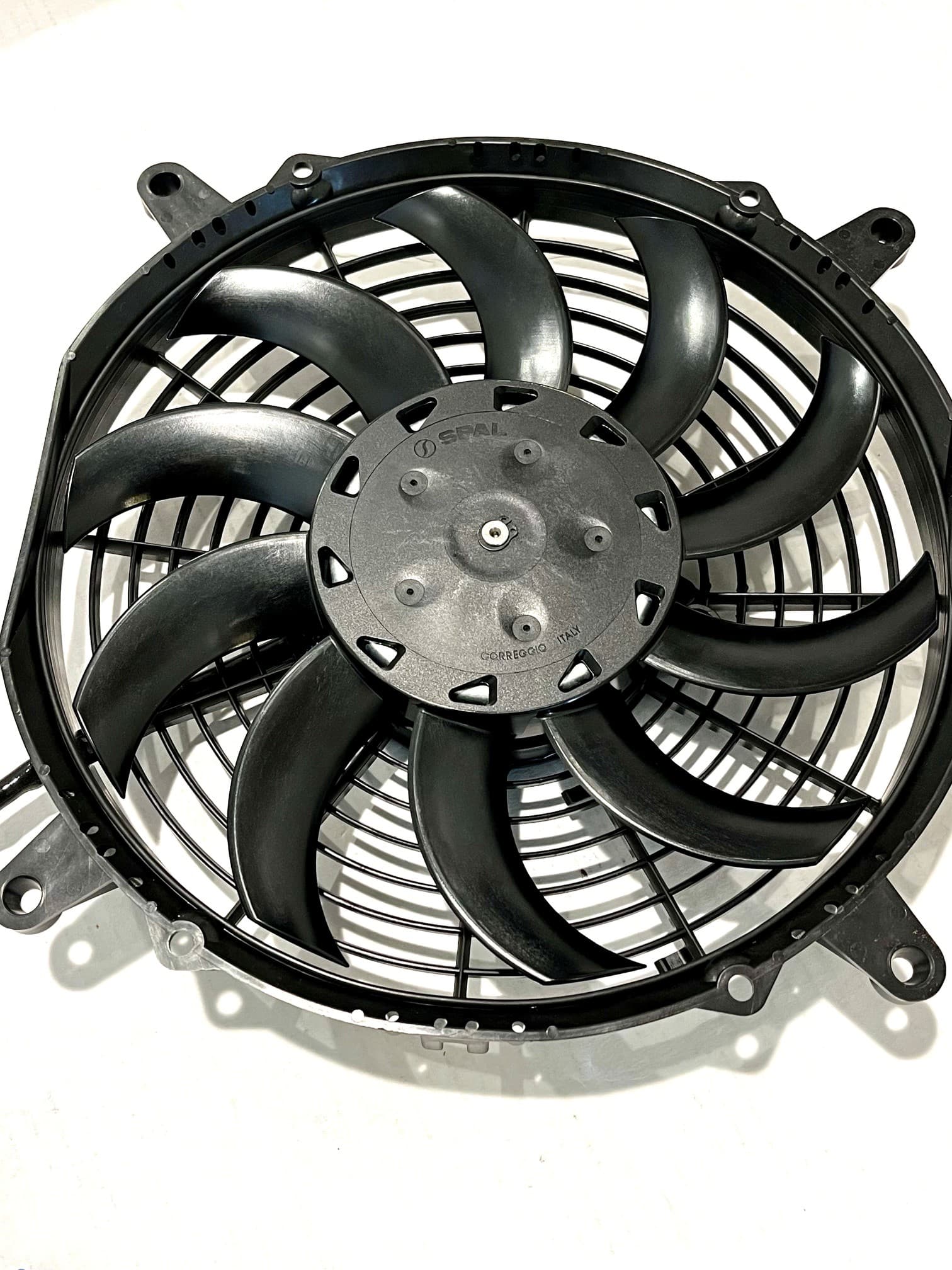 SPAL 10" SPAL Fan - **USED** 30100628B Trans/Air 2160116 10'' 12 Volt Puller Fan High Performance Curved Blades 802 cfm with 8 mounting Brackets VA11A-AP7/C/T-57A (Copy) SPAL Fan - 30100628B Trans/Air 2160116 10'' 12 V Puller Fan