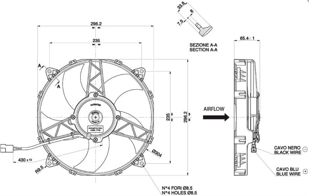 SPAL 11" SPAL Fan - 30101550M 11" 12 Volt Puller Radiator Condenser Fan High Performance Curved Blade 1233 cfm VA26-AP50/CWP-44A with Female Vehicle Side Connector Kit/Sealed Version of 30101512 SPAL Fan - 30101550M 11" 12 Volt Puller Condenser Fan 