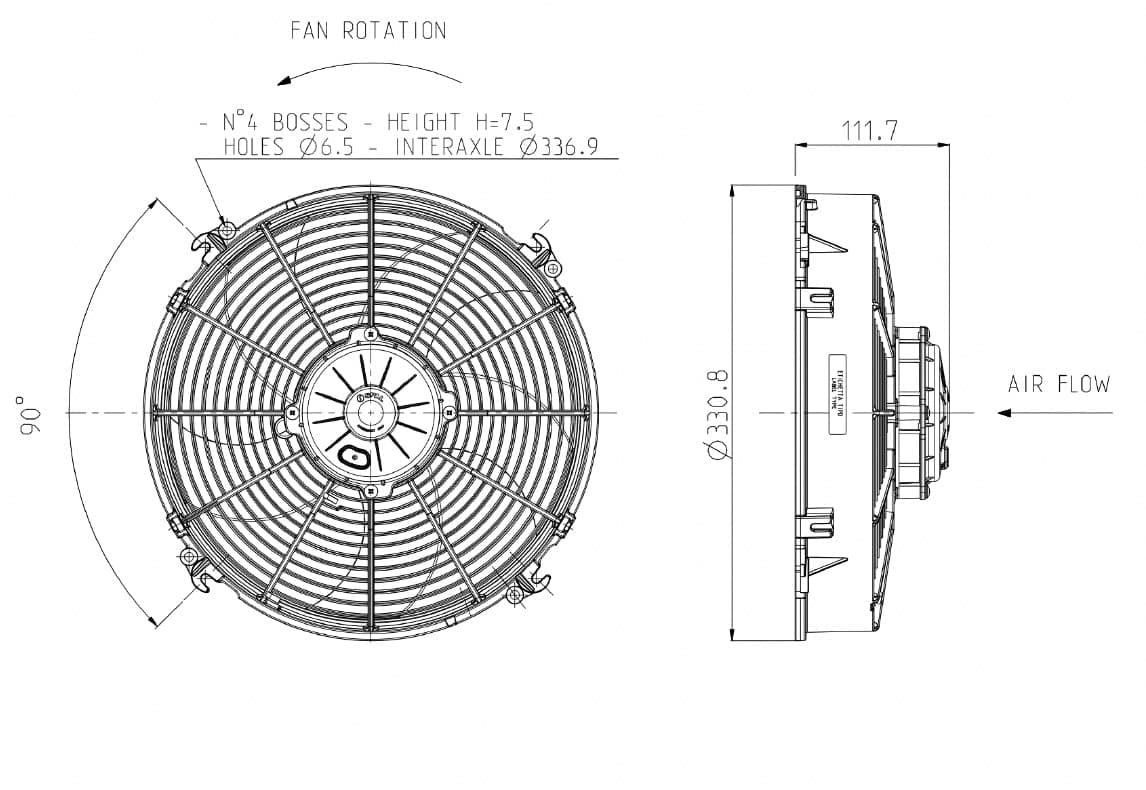 SPAL 12" pusher SPAL Fan - 30103203 12" Pusher Curved Blades 12 Volt High-Performance 1599 cfm VA34-AP90/VLL-79S 12V IP68 Waterproof Brushed Fan for Cooling Radiators, Oil Coolers, and Compact Applications etc. SPAL Fan - 30103203