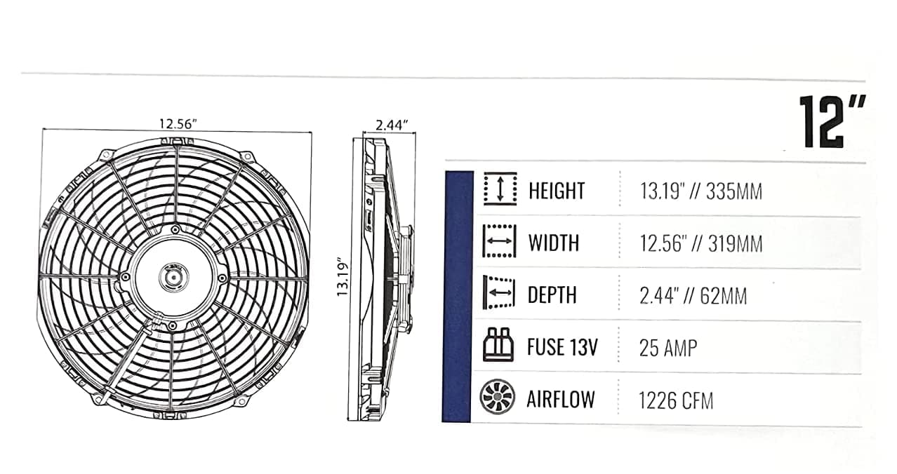 SPAL 12" SPAL Fan - 30101529 12" 12 Volt Puller Fan - for Thermo King 78-1201 781201 IE01943G0 High Performance Curved Blade 1226 cfm with Weatherpack Sealed Connector Puller Radiator Condenser SPAL Fan - 30101529 12" 12 Volt Puller Fan 