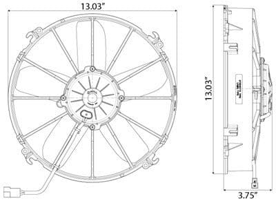 SPAL 12" SPAL Fan - 30102038 12" 12 Volt Puller Fan High Performance Straight Blade 1640 cfm with Plastic Shroud SPAL Fan - 30102038 12" 12 Volt Puller Fan
