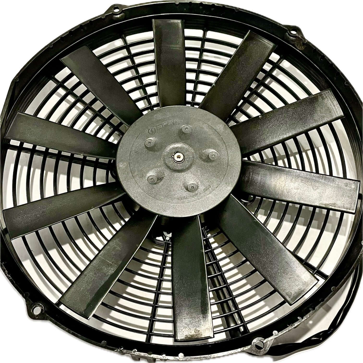 SPAL 12" SPAL ***USED*** Electric Cooling Fan, Low Profile, 12 in Fan, Pusher, 856 CFM, 12V, Straight Blade, 13.188 x 12.625 in, 2 in Thick, Plastic, Each SPAL Fan 30100384***USED*** Electric Cooling Fan