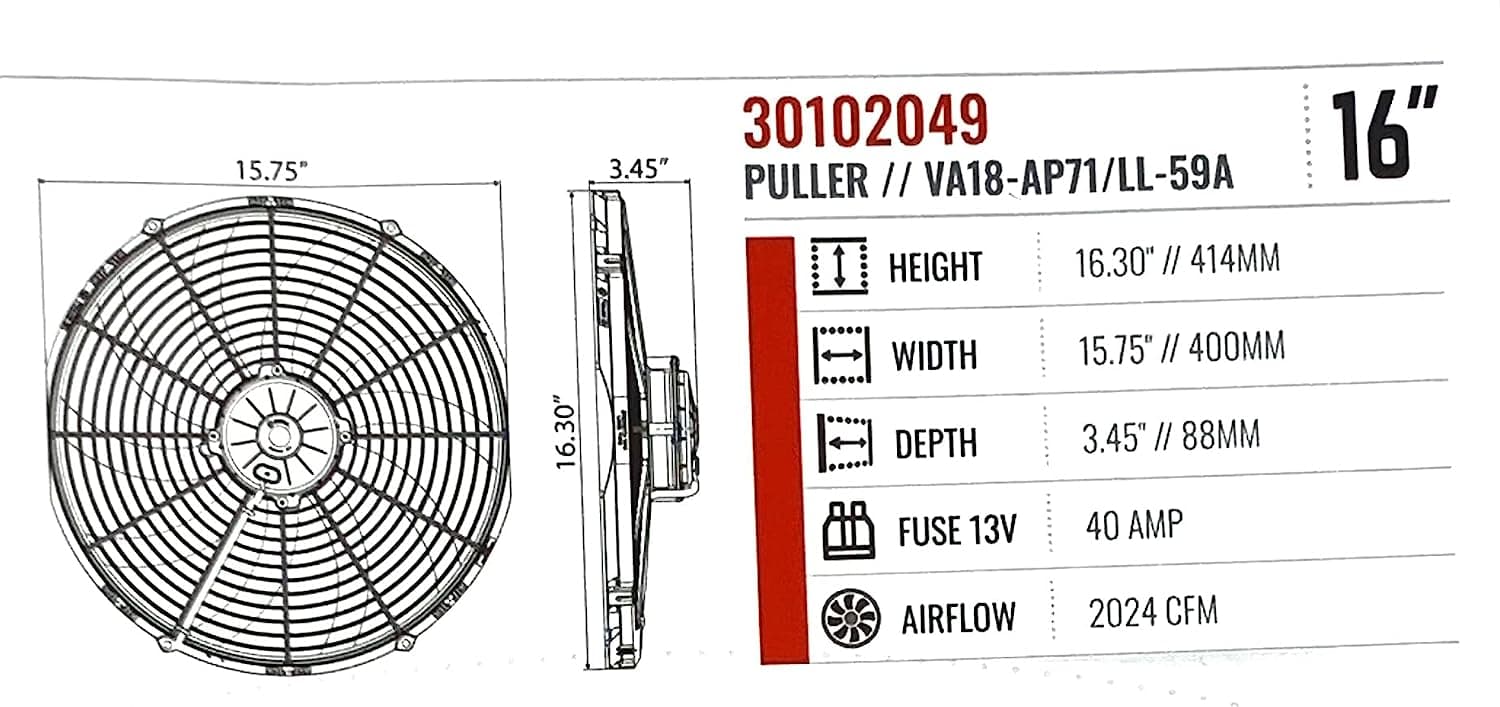 SPAL 16" 2 Pack!! - SPAL 30102049 16" Fan Puller Curved Blades 12 Volt High-Performance 2024 cfm VA18-AP71/LL-59A 2 Pack!! - SPAL Fan - 30102049 16" Puller Fan - 2 Pack!