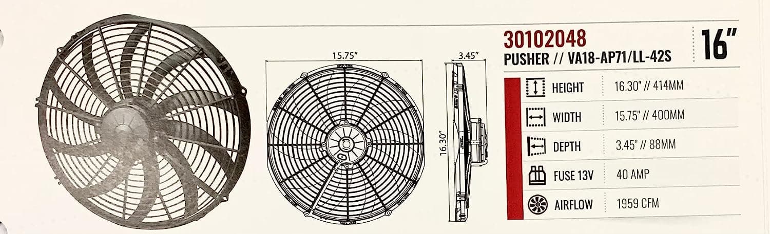 SPAL 16" SPAL Fan - 30102048 16" 12 Volt Pusher Fan SPAL Fan - 30102048 16" 12 Volt Pusher Fan
