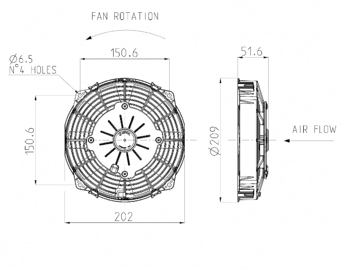 SPAL 7.5" Pusher SPAL Fan - 30100397 7.5" Pusher Straight Blades 12 Volt High-Performance 384 cfm VA14-AP11/C34S 12V IP68 Waterproof Brushed Fan for Cooling Radiators, Oil Coolers, ATV Motorcycle etc. SPAL Fan - 30100397