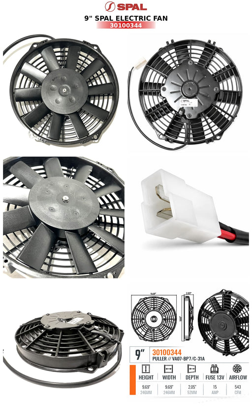 SPAL 9" SPAL Fan - 30100344 9" 24 Volt Puller Fan Straight Blade 543 cfm VA07-BP7/C-31A 24V Truck Air 06-3499, MEI 3499 SPAL Fan - 30100344 9" VA07-BP7/C-31A 24V Truck Air 06-3499, MEI 3499