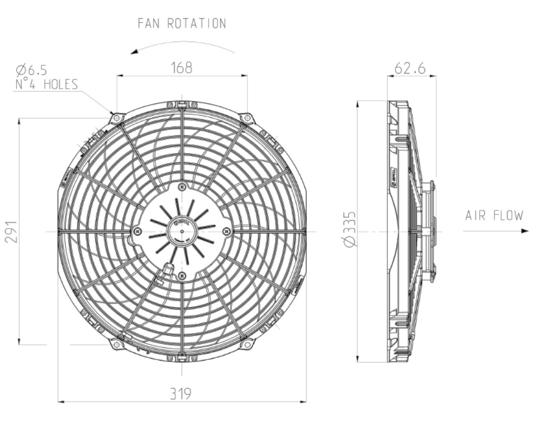 SPAL Fan - 30101522 12" 12 Volt Puller Fan Curved Blades High-Performance 1226 cfm VA10-AP50/C-61A